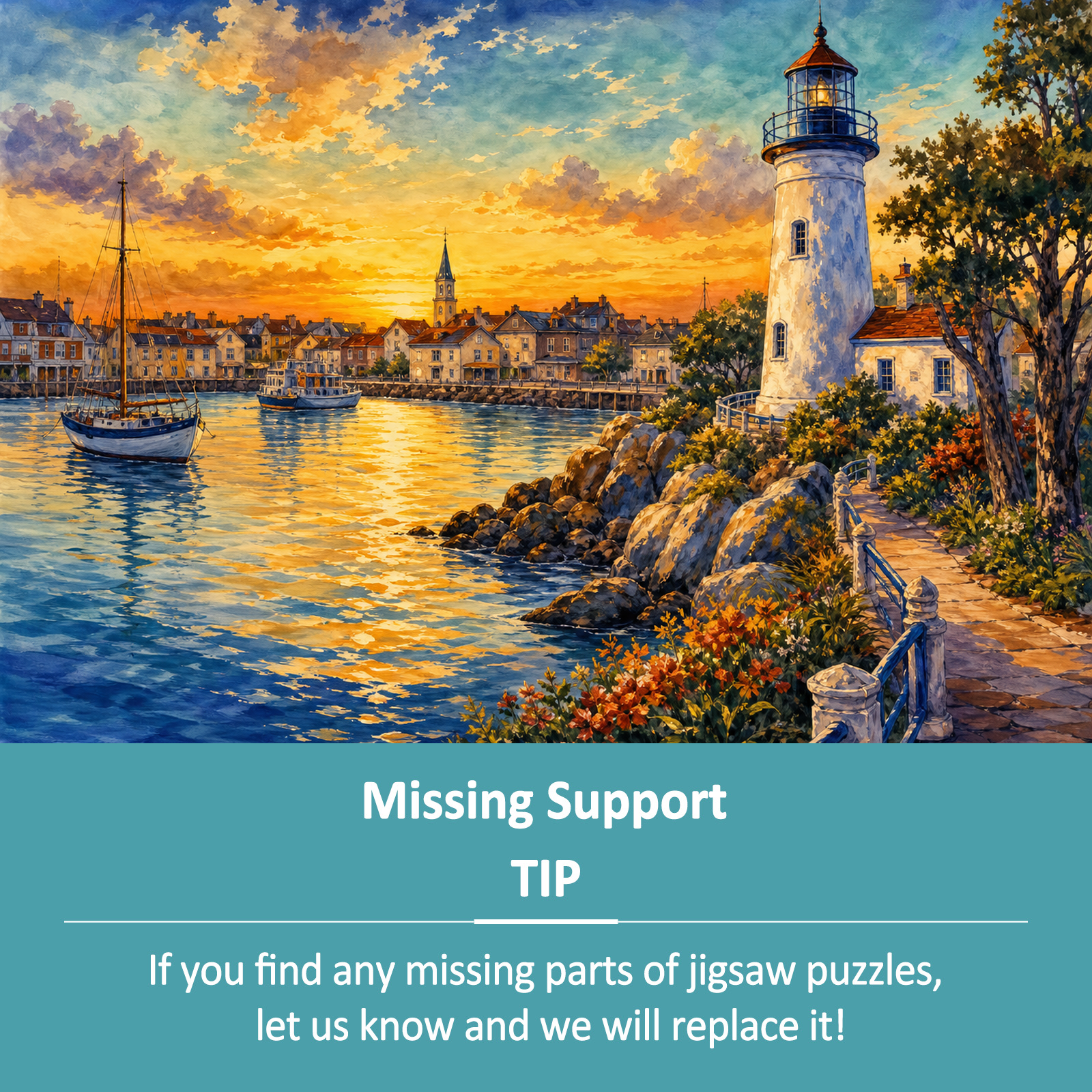 Golden-Hour Lighthouse Harbor Landscape Puzzle - puzzle product view