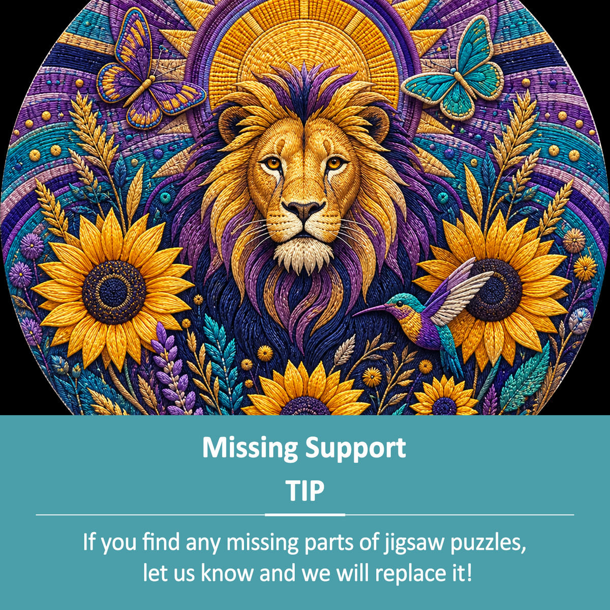 Wildflower Lion Sun Garden Round Puzzle - puzzle product view