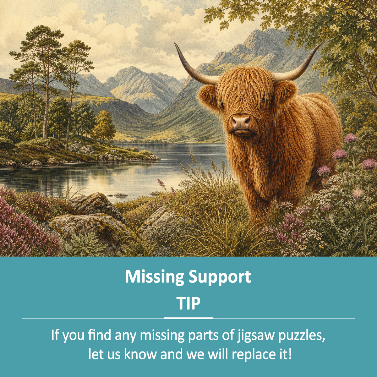 Luminous Highland Cattle Landscape Puzzle - puzzle product view