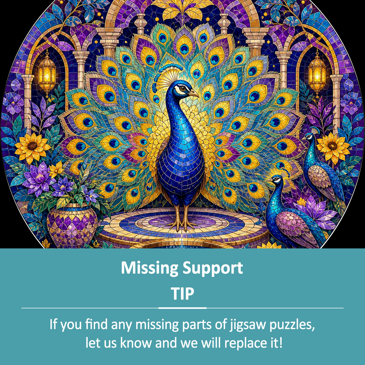 Whispering Peacock Mosaic Court Round Puzzle - puzzle product view