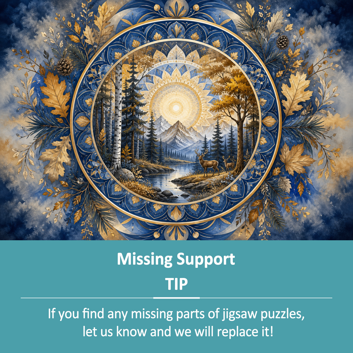 Golden Hour Stained Glass Forest Mandala Ornamental Landscape Puzzle - puzzle product view