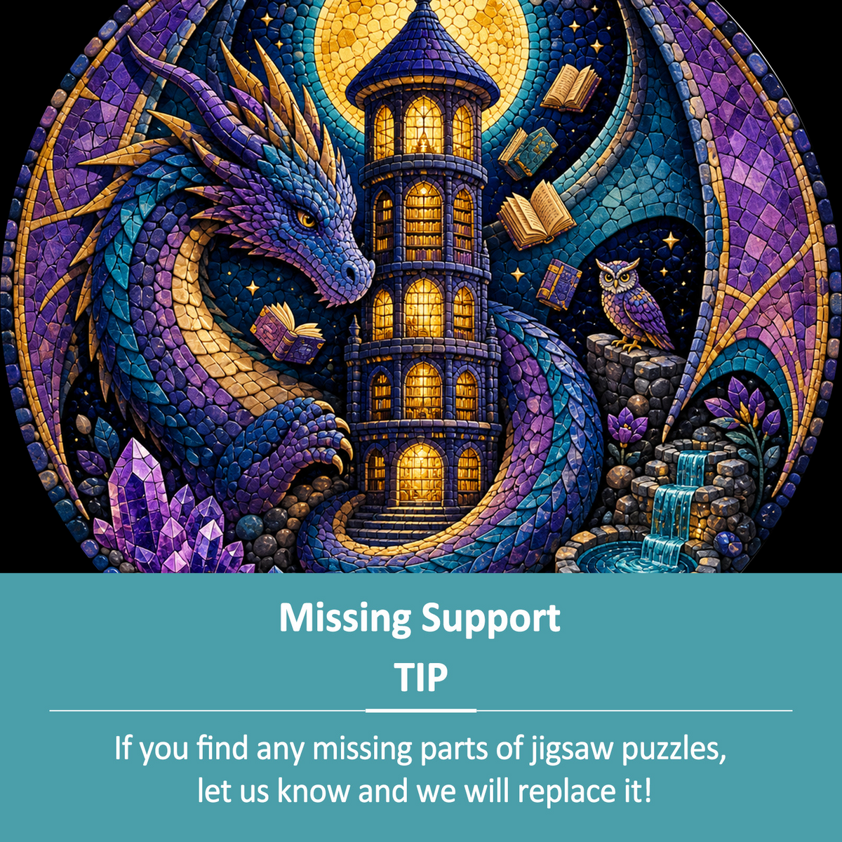 Moonlit Dragon Library Moon Round Puzzle - puzzle product view