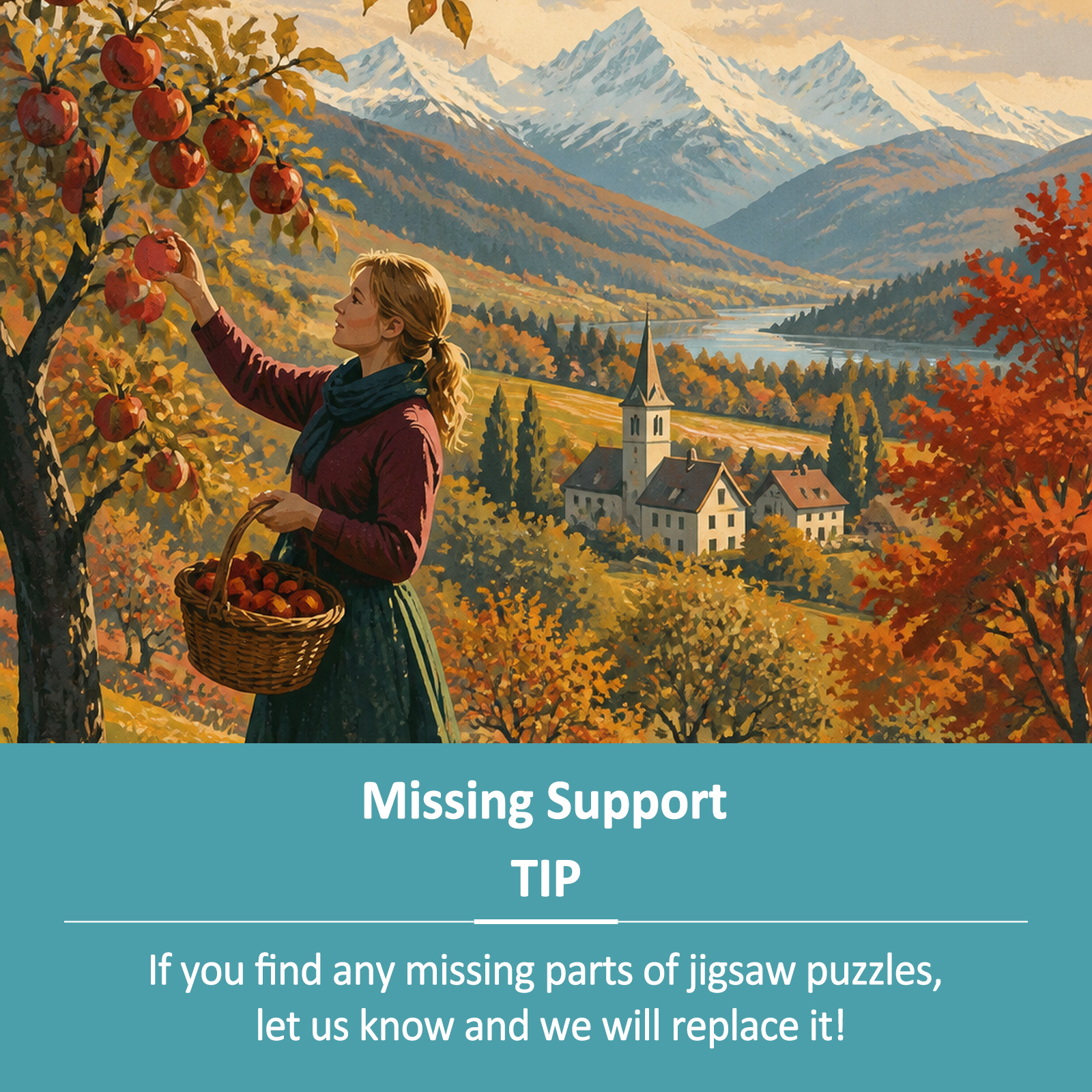 Moonlit Autumn Apple Orchard Travel Poster Portrait Puzzle - puzzle product view