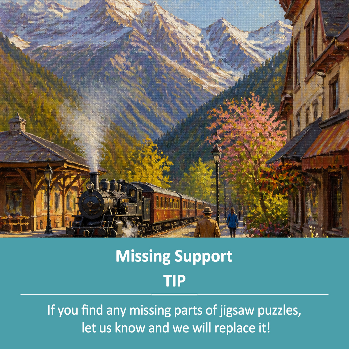 Sunlit Mountain Railway Station Portrait Puzzle - puzzle product view