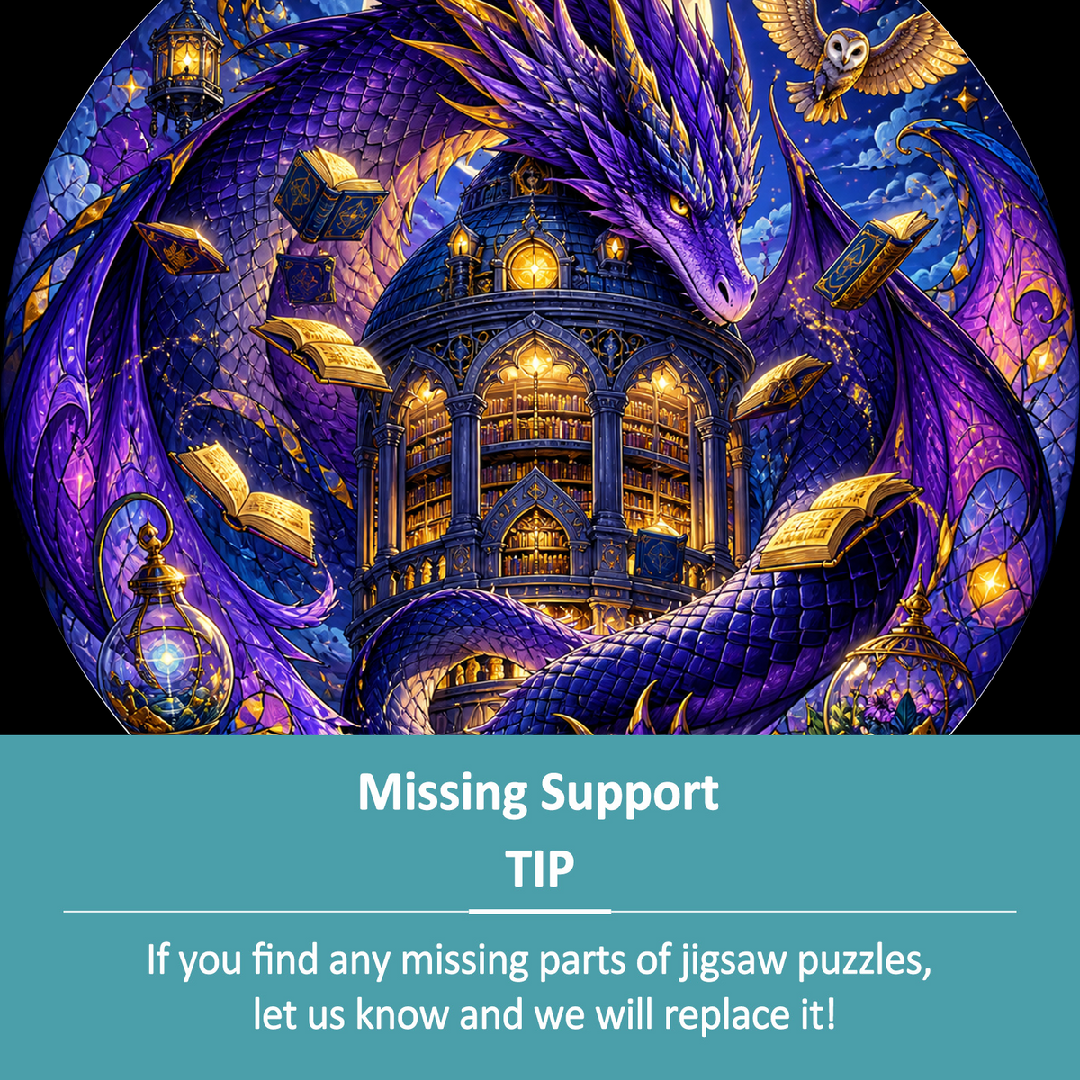 Twilight Dragon Library Moon Round Puzzle - puzzle product view