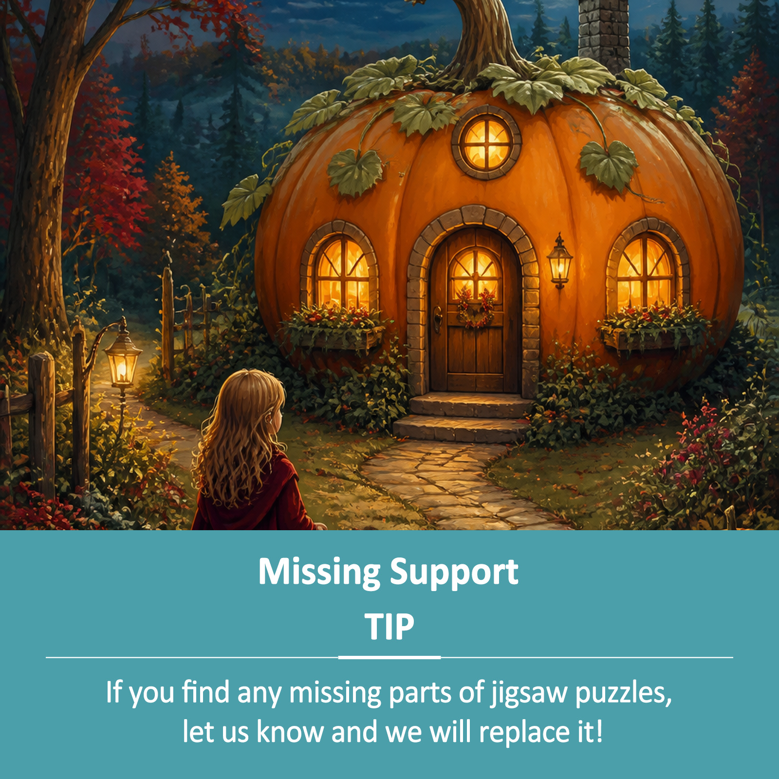 Sunlit Pumpkin Cottage Character Illustration Portrait Puzzle - puzzle product view