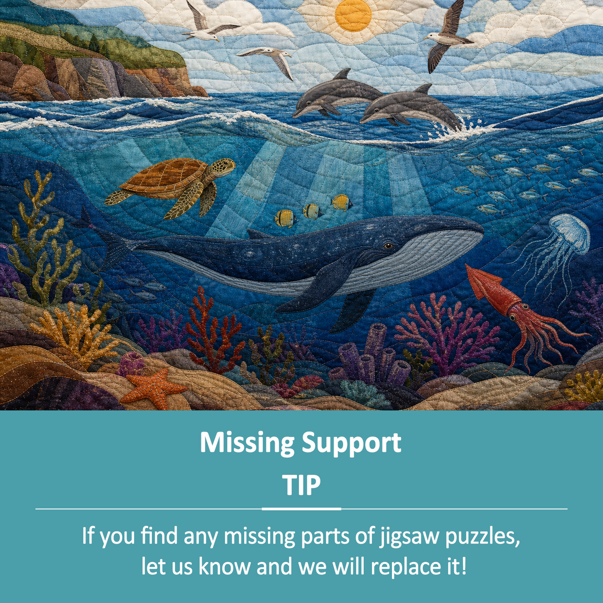 Quiet Ocean Life Layers Textile Quilt Landscape Puzzle - puzzle product view