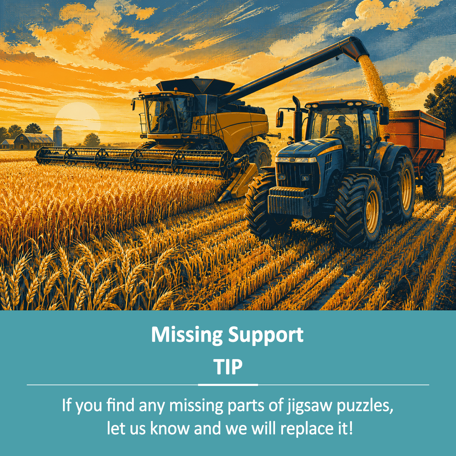 Luminous Farm Machinery at Harvest Screen Print Landscape Puzzle - puzzle product view