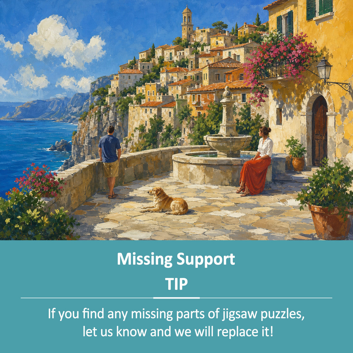 Sunlit Cliff Village Landscape Puzzle - puzzle product view