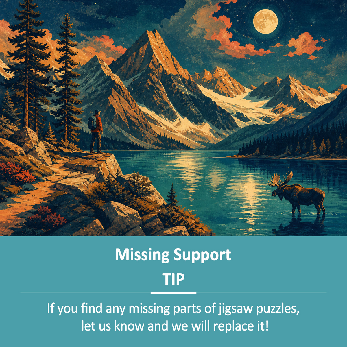 Moonlit Alpine Lake Landscape Puzzle - puzzle product view