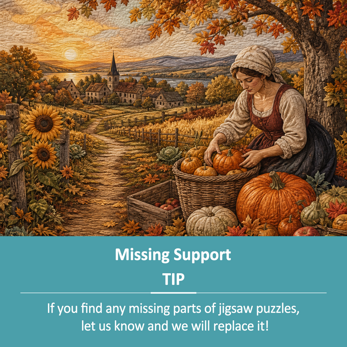 Sunlit Harvest Festival Textile Quilt Landscape Puzzle - puzzle product view