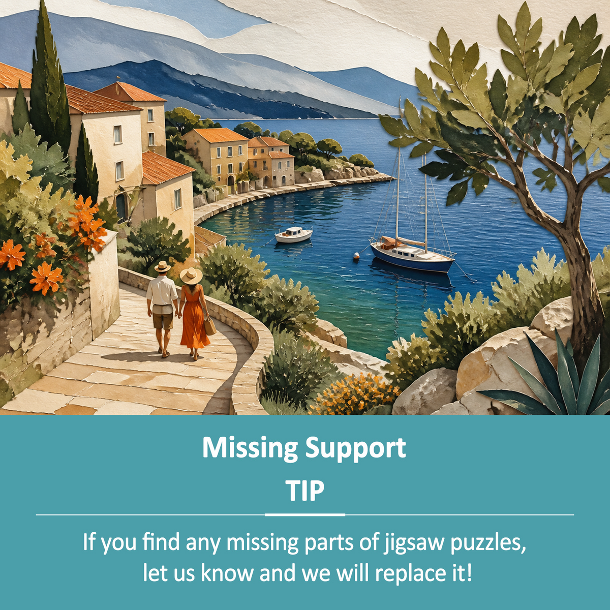 Quiet Watercolor Harbor Paper Cut Collage Landscape Puzzle - puzzle product view