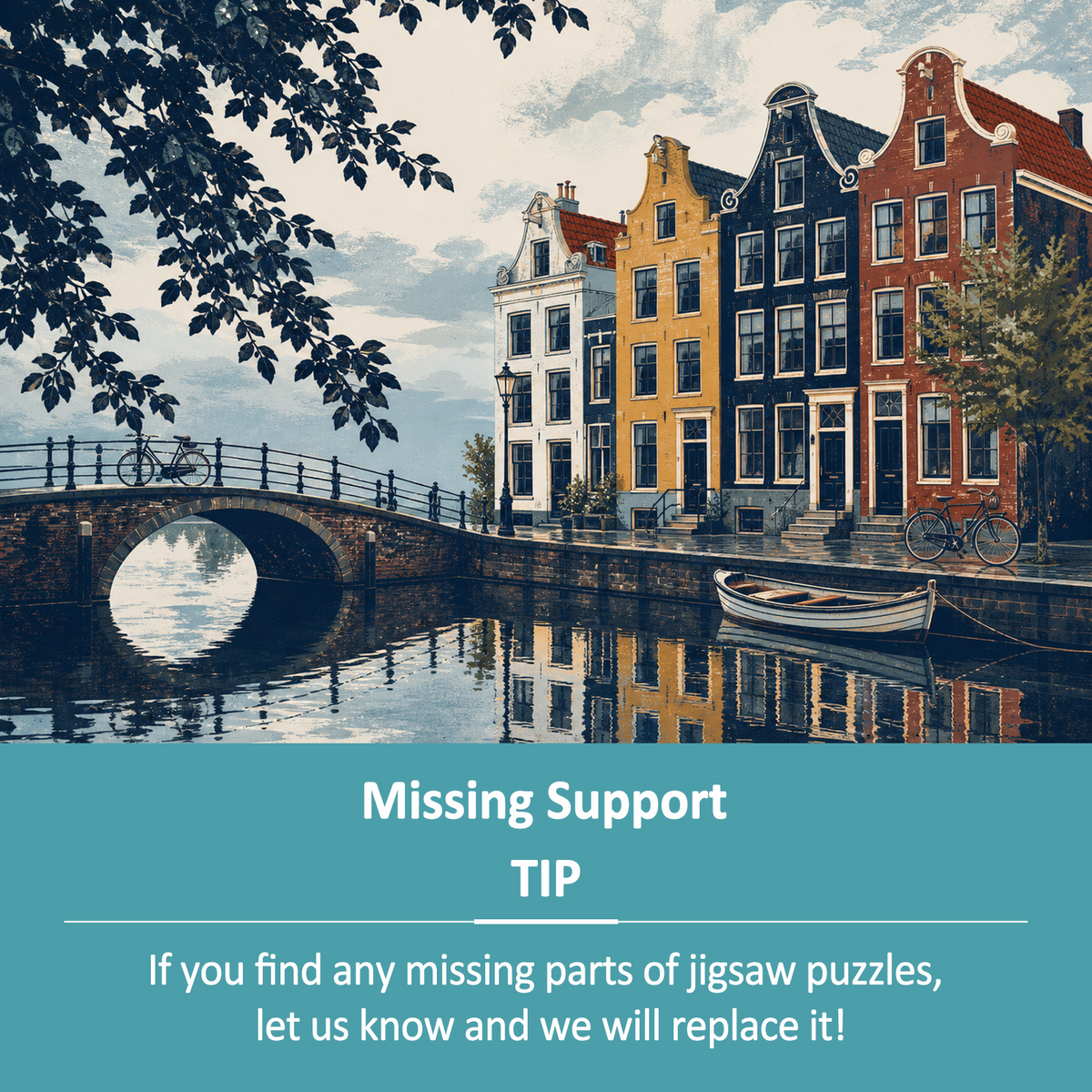 Rain Washed Canal Side Houses Screen Print Landscape Puzzle - puzzle product view