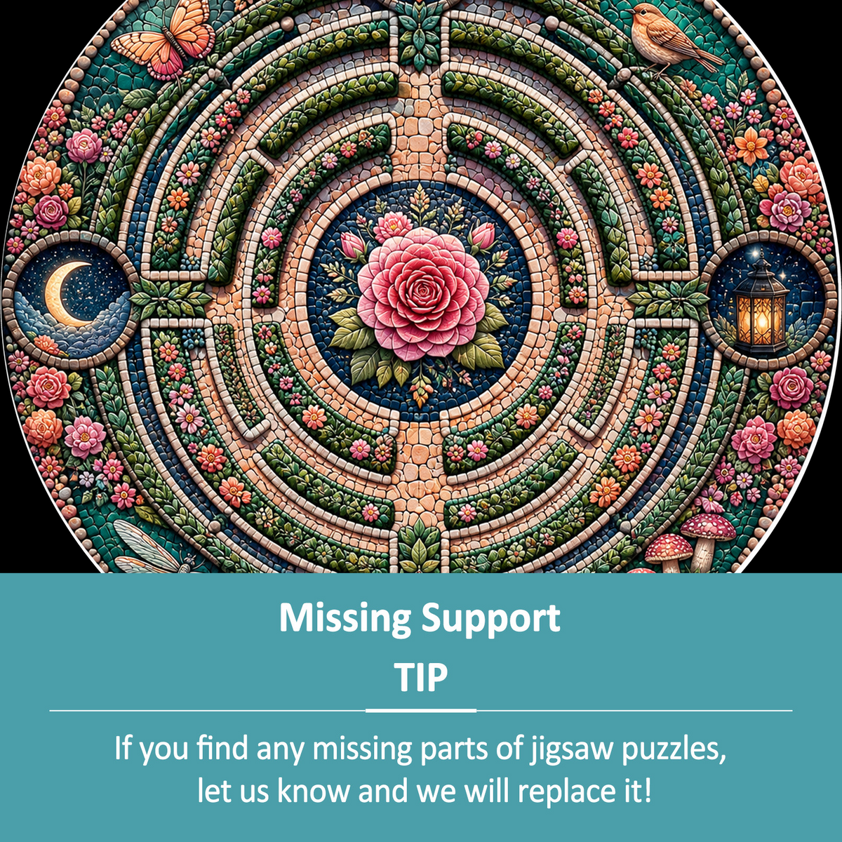 Moonlit Floral Labyrinth Round Puzzle - puzzle product view