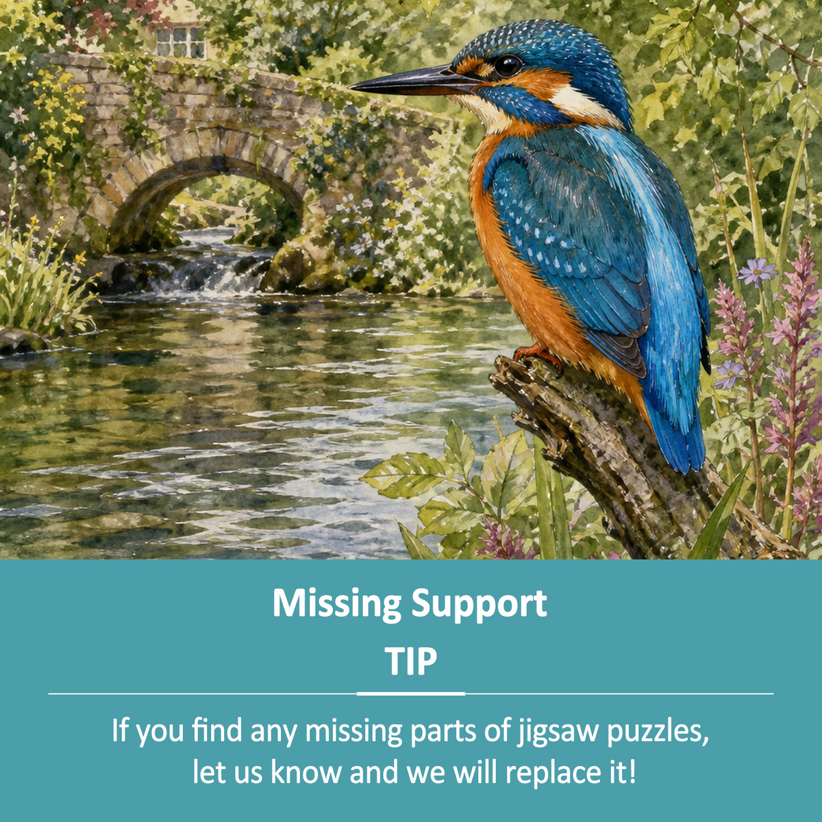 Vibrant Kingfisher By A River Portrait Puzzle - puzzle product view