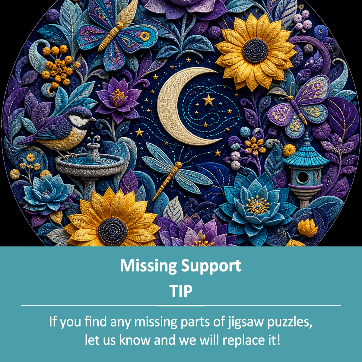 Moonlit Paper Garden Symphony Round Puzzle - puzzle product view