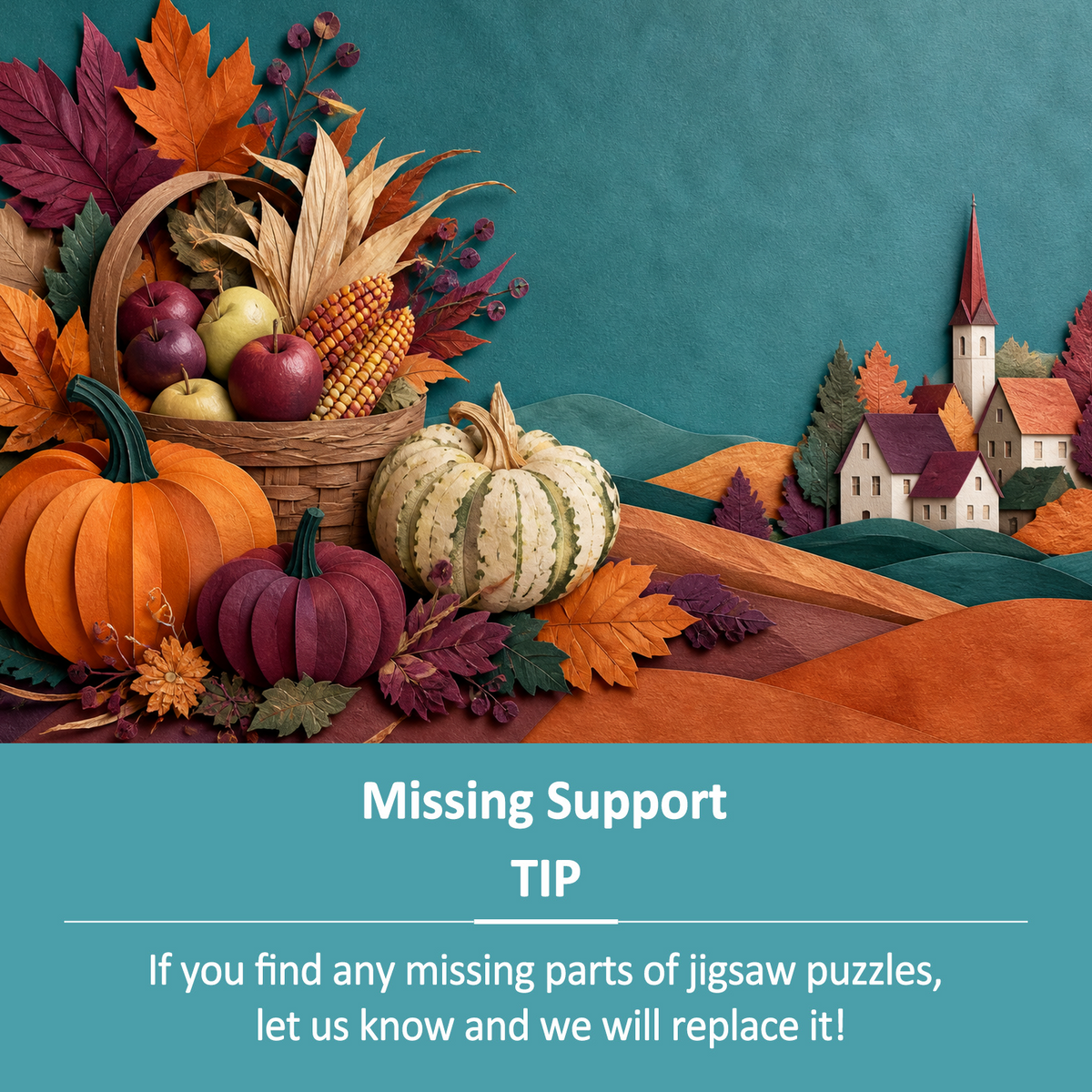 Moonlit Harvest Festival Paper Cut Collage Landscape Puzzle - puzzle product view