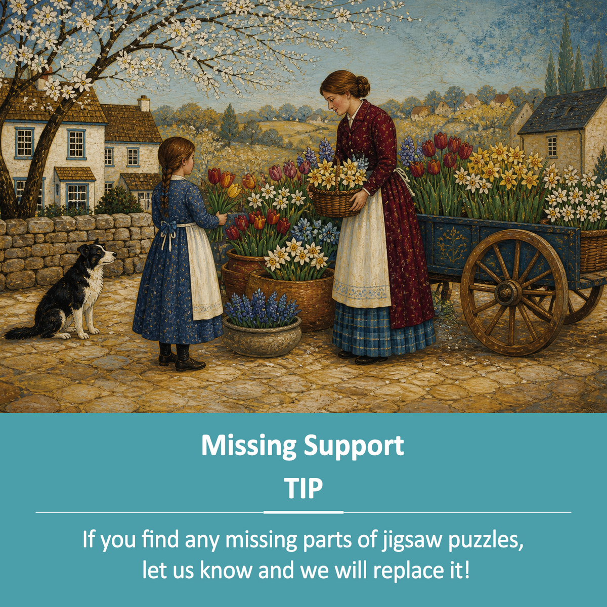 Sunlit Spring Flower Market Folk Art Landscape Puzzle - puzzle product view