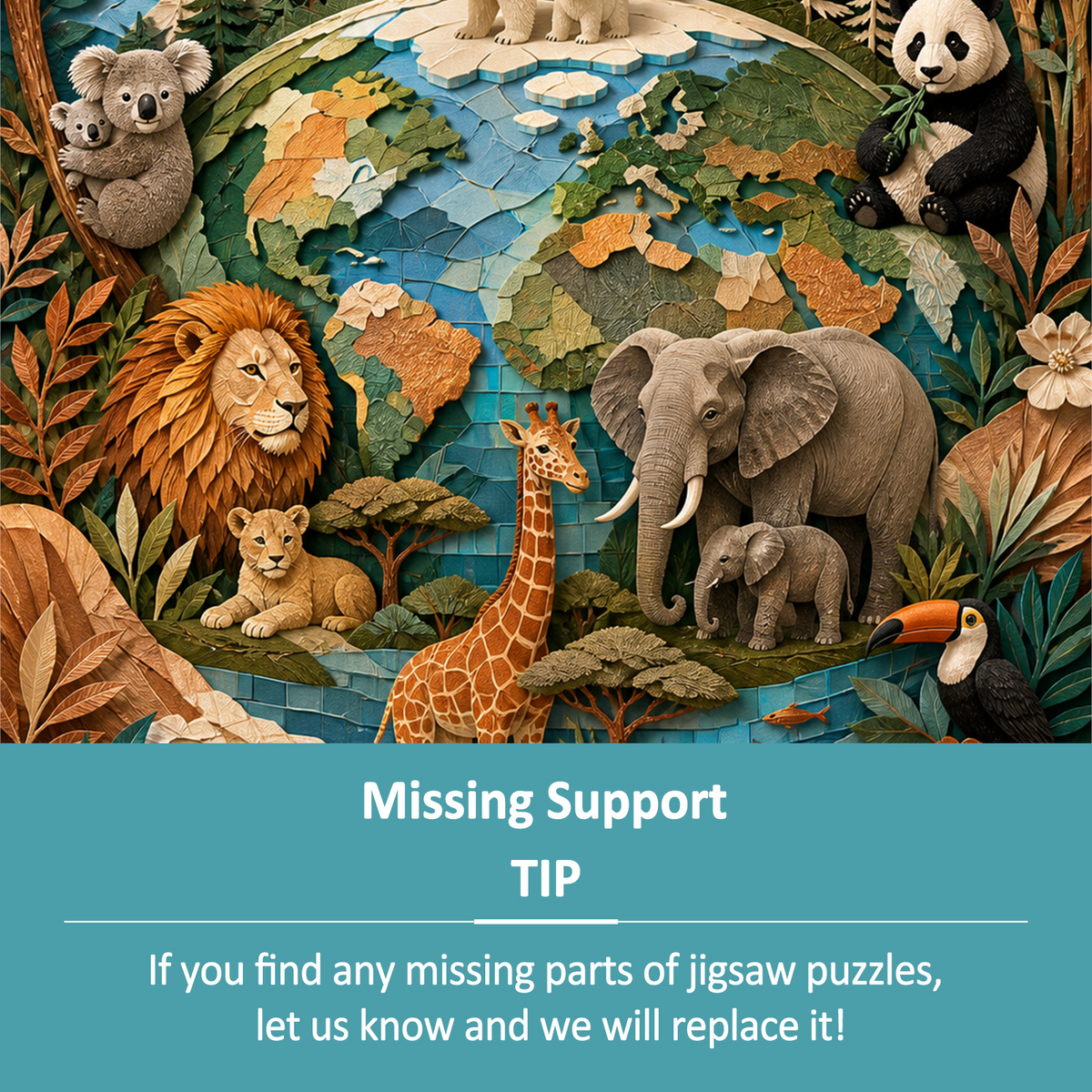 Secret Around the World Animals Portrait Puzzle - puzzle product view