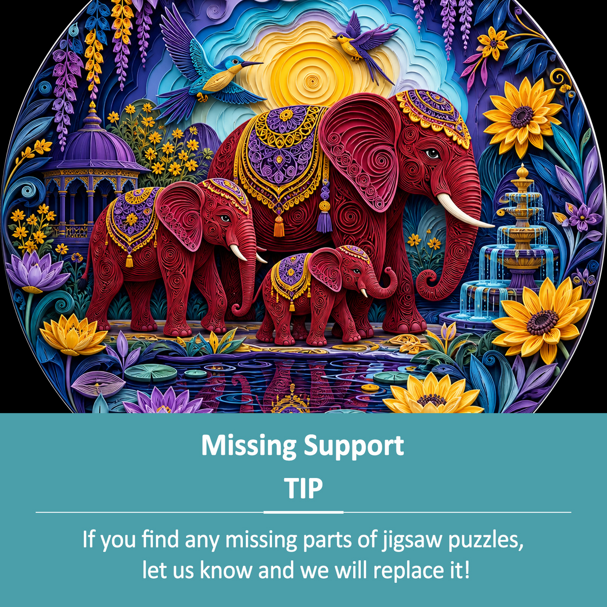 Crimson Elephant Garden Family Round Puzzle - puzzle product view