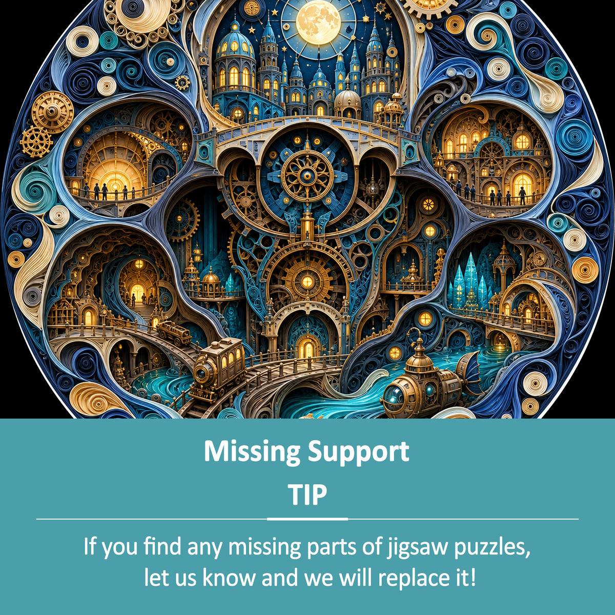 Moonlit Clockwork Underground City Round Puzzle - puzzle product view