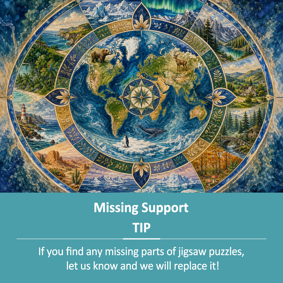 Story Rich World Habitat Map Mandala Ornamental Landscape Puzzle - puzzle product view