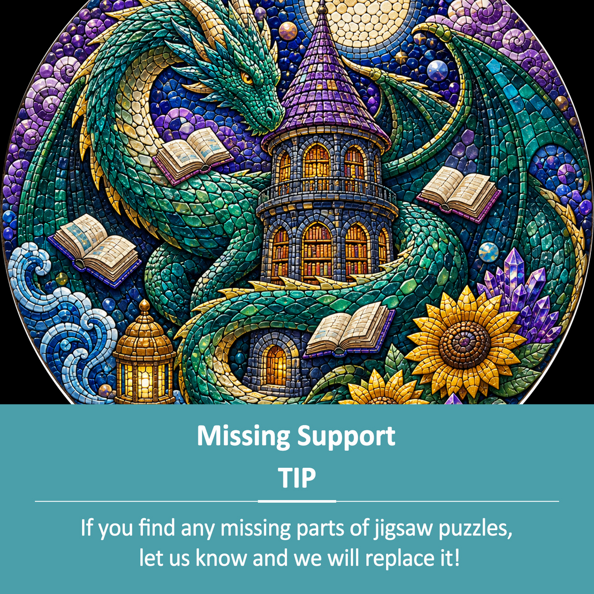 Emerald Dragon Library Moon Round Puzzle - puzzle product view