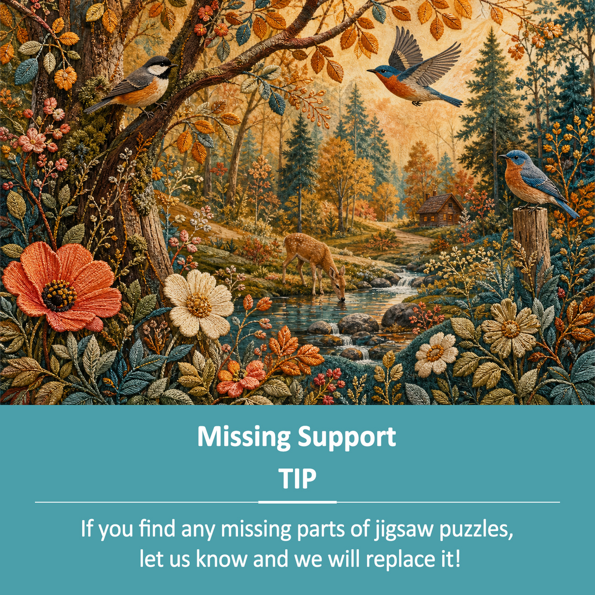 Amber Embroidered Woodland Landscape Puzzle - puzzle product view