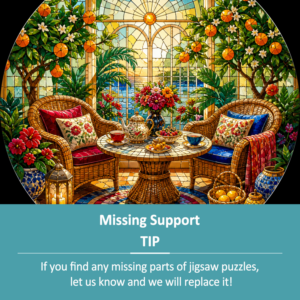 Golden Sunroom Tea Corner Round Puzzle - puzzle product view