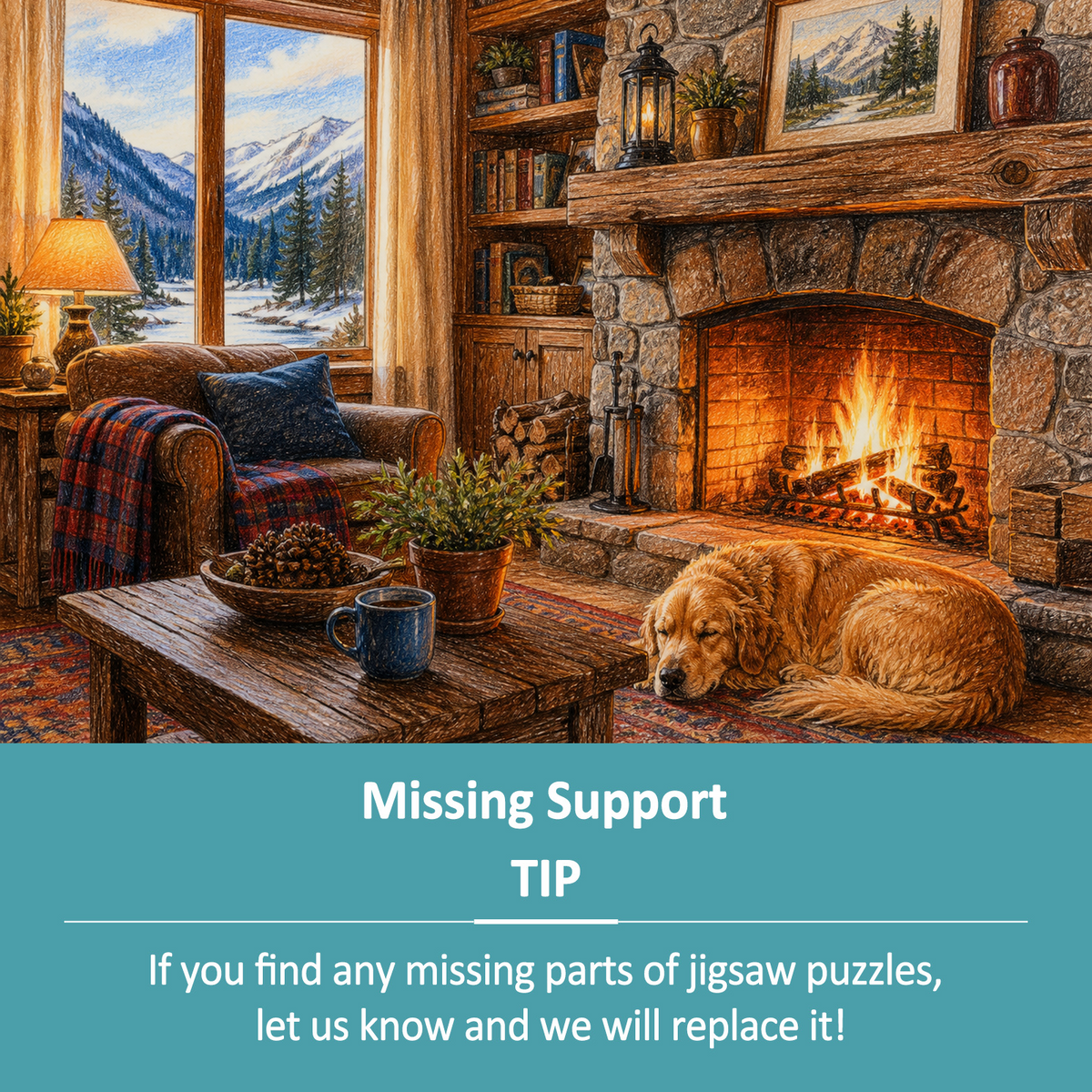 Vibrant Fireplace Room Landscape Puzzle - puzzle product view
