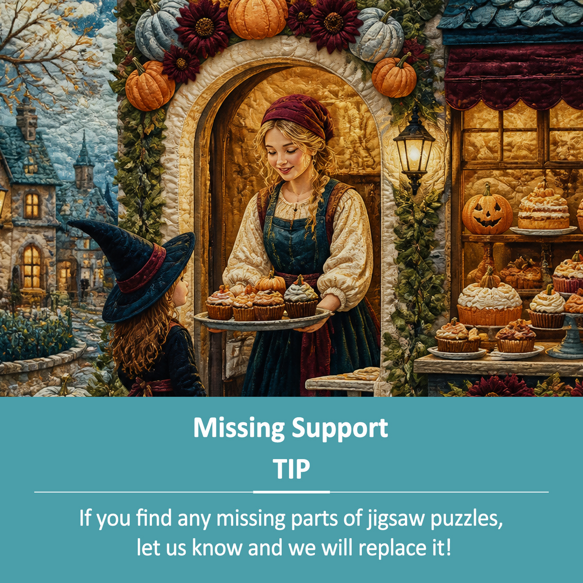 Luminous Halloween Bakery Textile Quilt Portrait Puzzle - puzzle product view