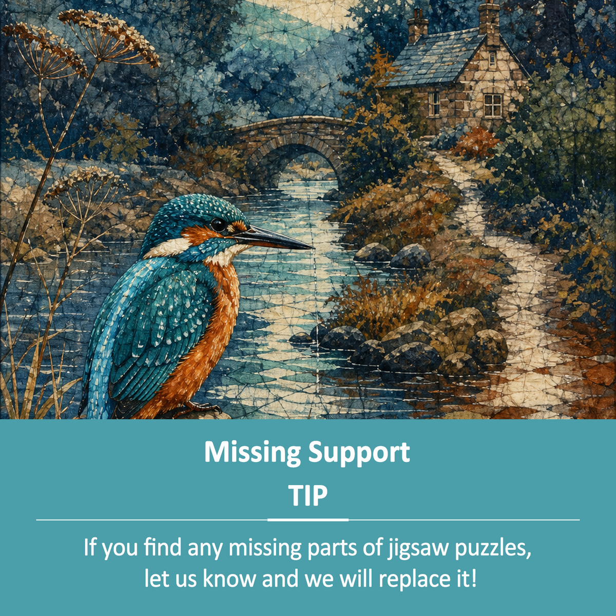 Rain-Washed Kingfisher By A River Portrait Puzzle - puzzle product view