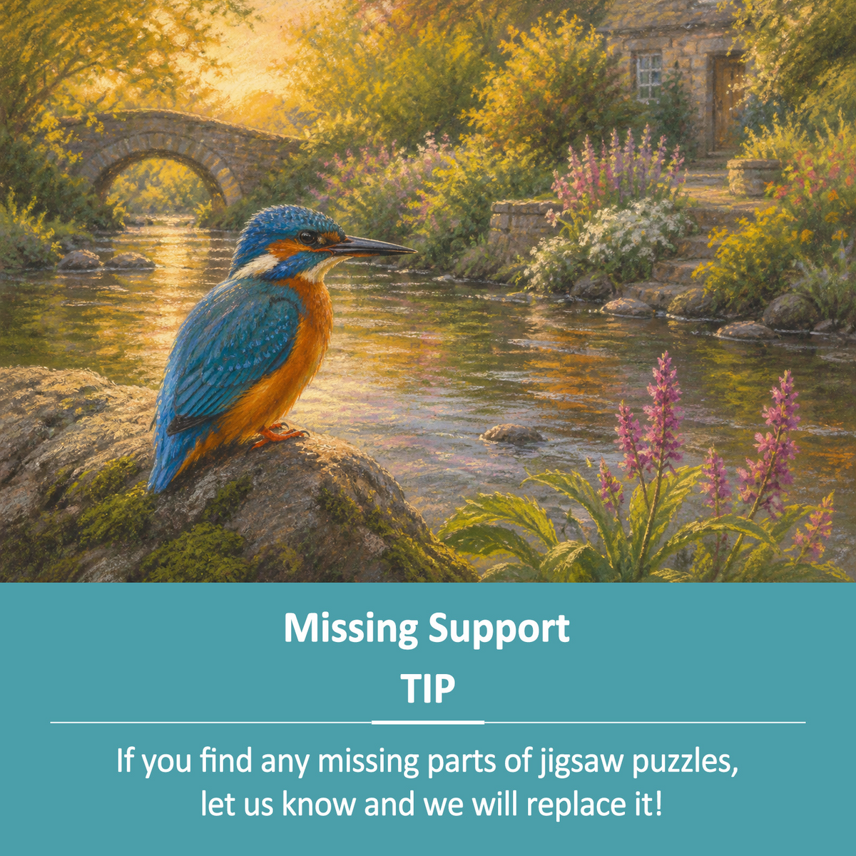 Golden-Hour Kingfisher By A River Landscape Puzzle - puzzle product view