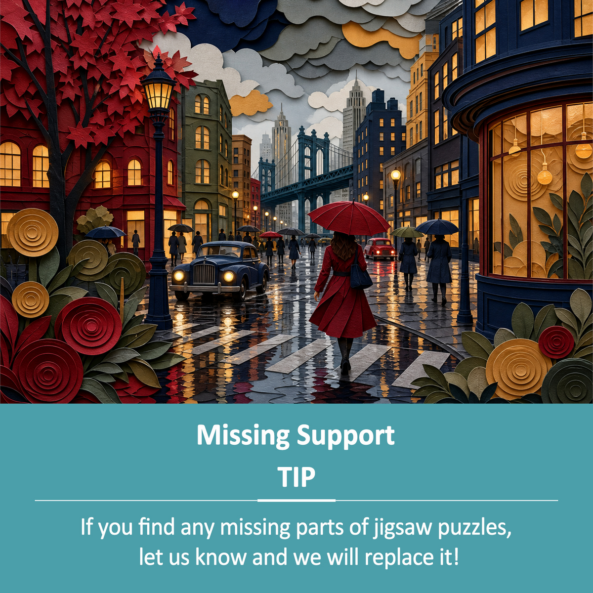 Silver Rainy Metropolis Crossing Landscape Puzzle - puzzle product view