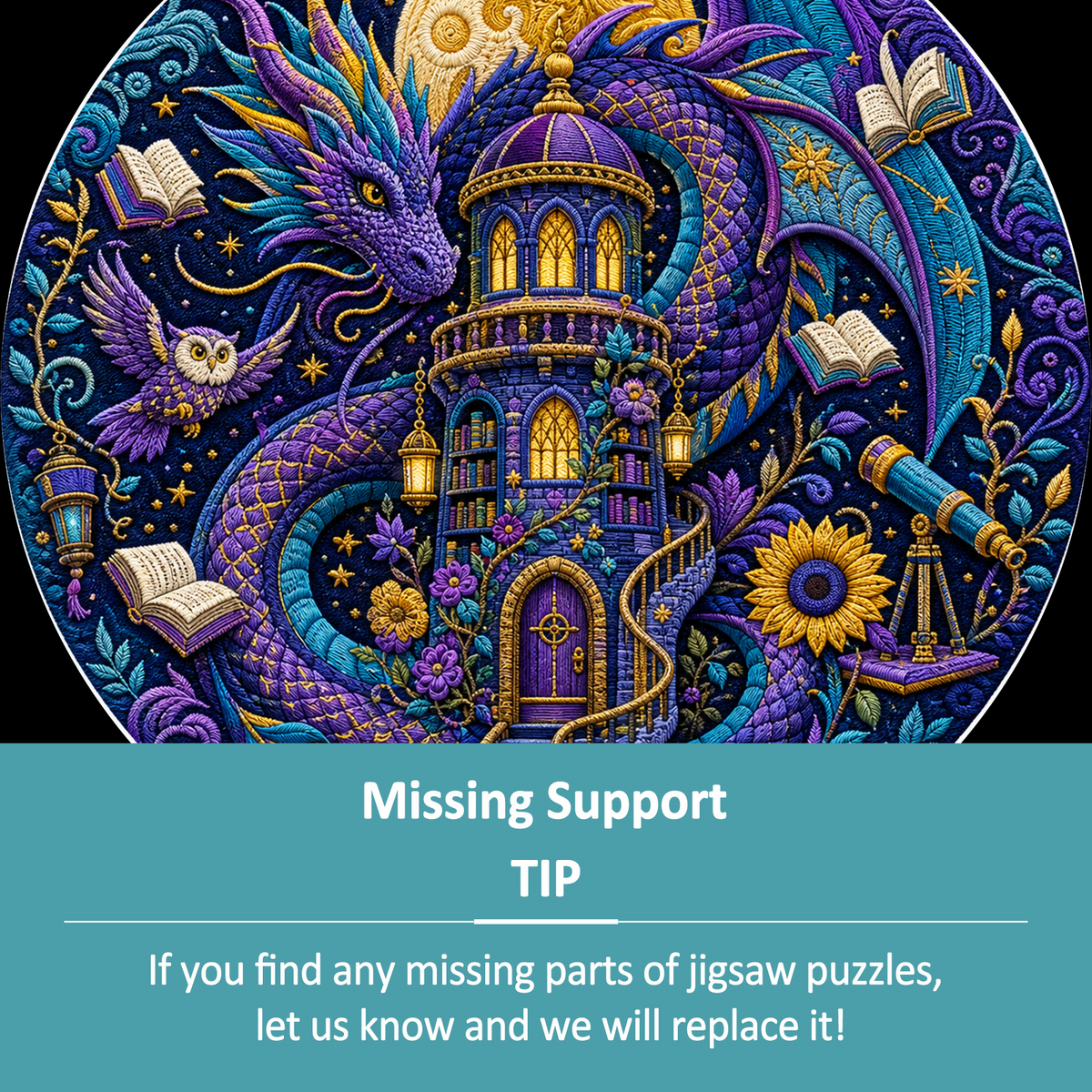 Radiant Dragon Library Moon Round Puzzle - puzzle product view