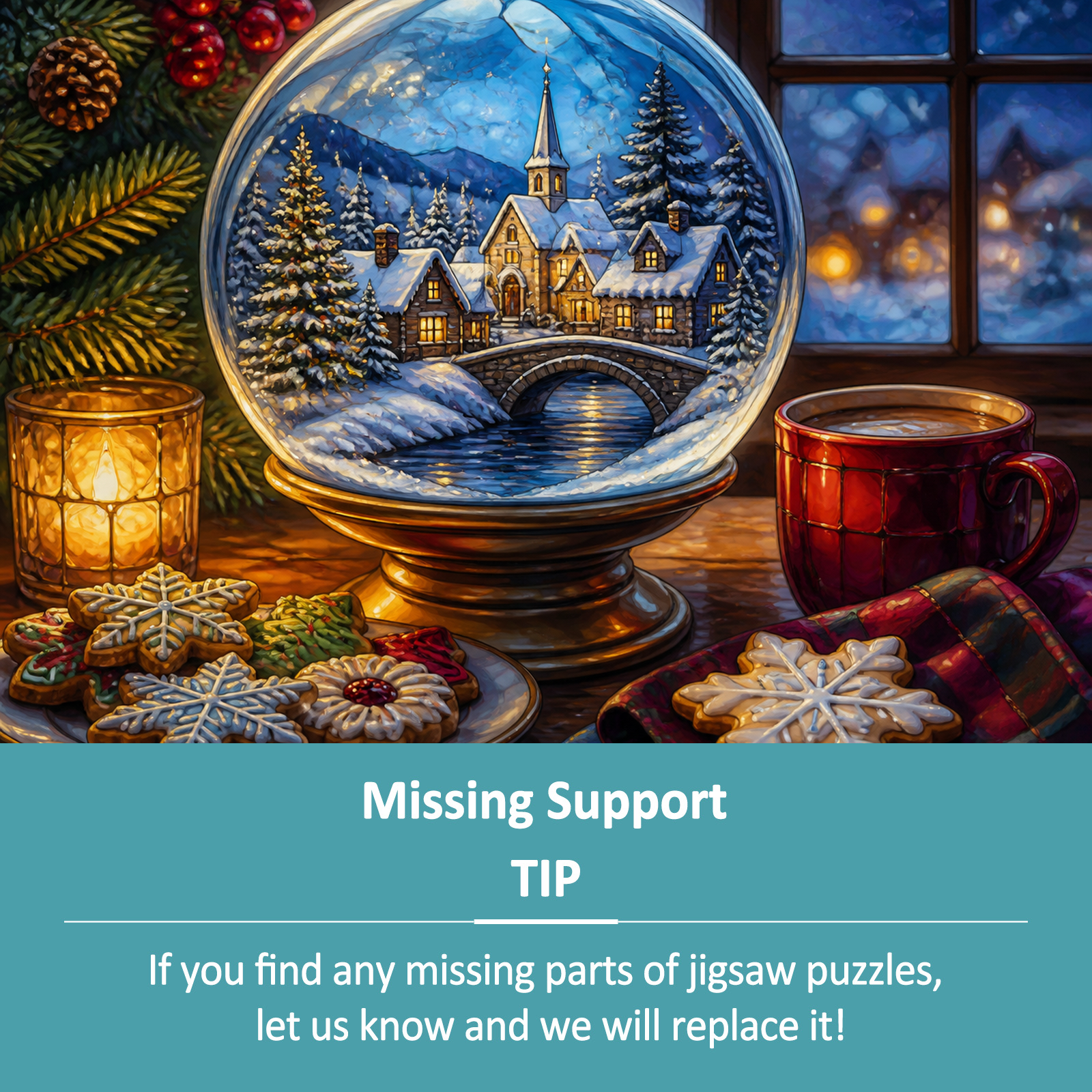 Rain Washed Snow Globe Cookie Table Stained Glass Landscape Puzzle - puzzle product view