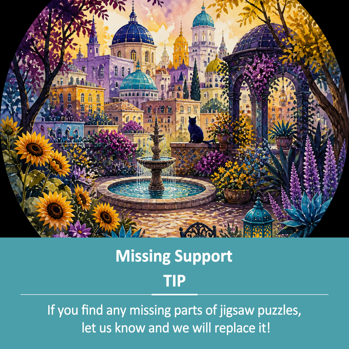Crimson Watercolor City Garden Round Puzzle - puzzle product view