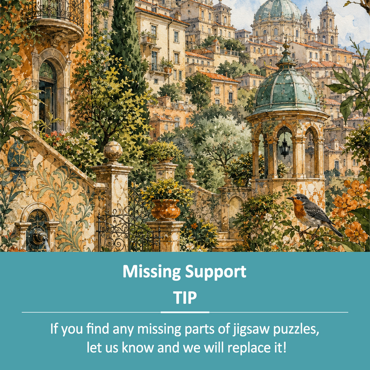 Amber Watercolor City Garden Portrait Puzzle - puzzle product view