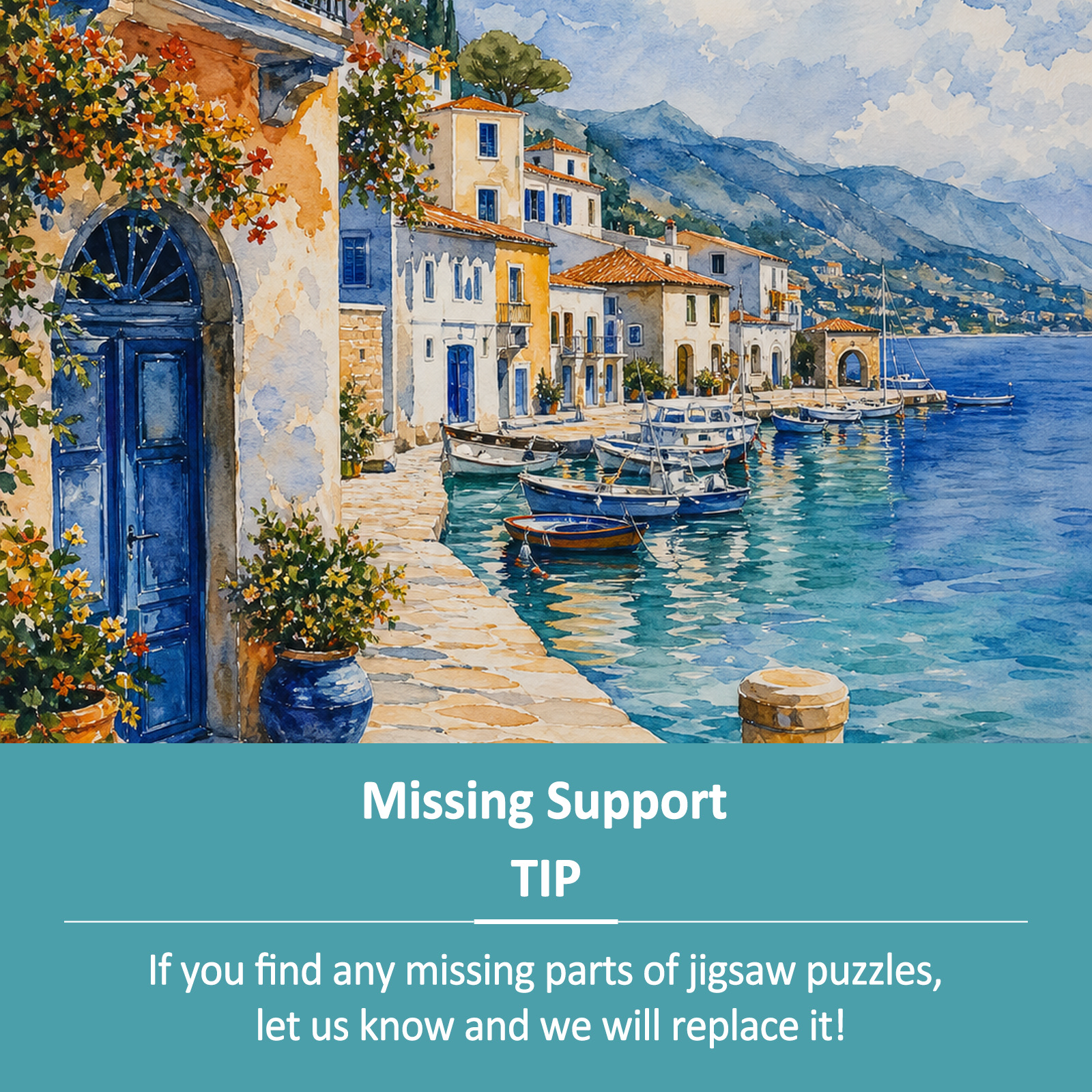 Rain-Washed Watercolor Harbor Portrait Puzzle - puzzle product view