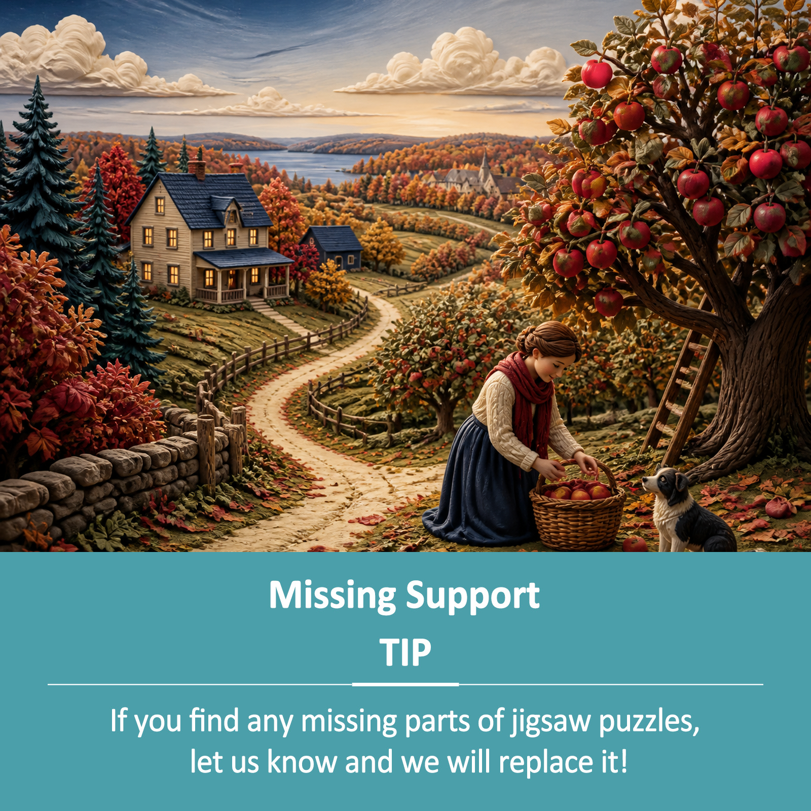 Vibrant Autumn Apple Orchard Soft 3d Storybook Landscape Puzzle - puzzle product view