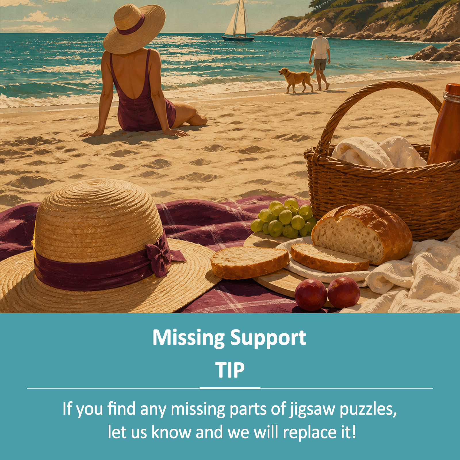 Story Rich Summer Beach Picnic Travel Poster Landscape Puzzle - puzzle product view