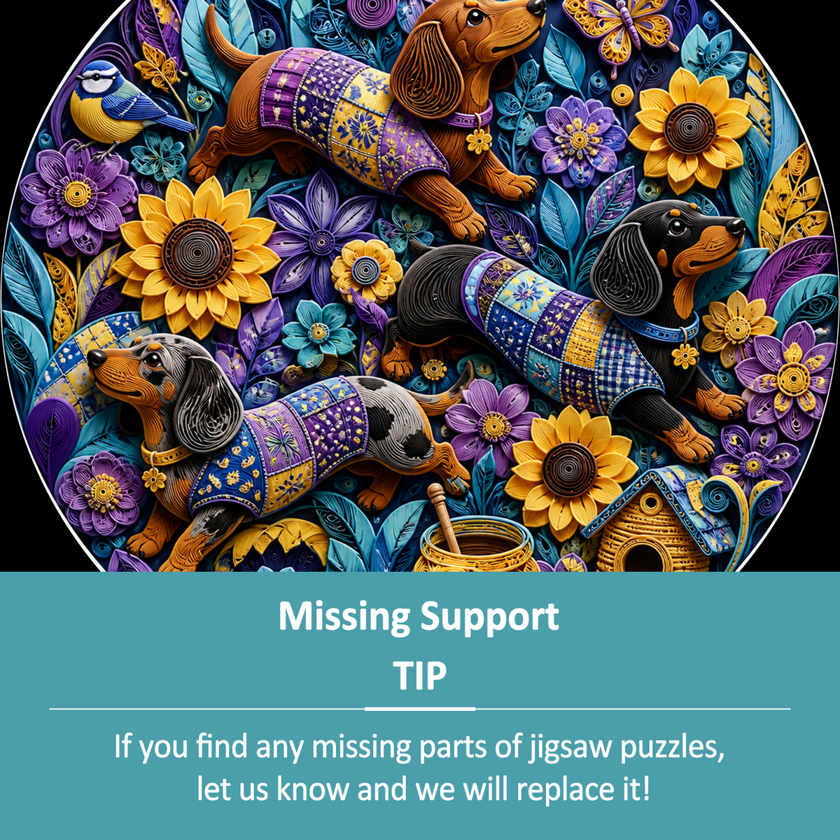 Honeyed Dachshund Flower Parade Round Puzzle - puzzle product view