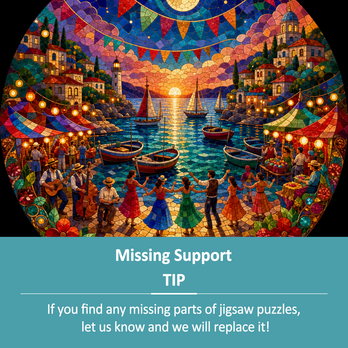 Moonlit Coastal Summer Festival Round Puzzle - puzzle product view