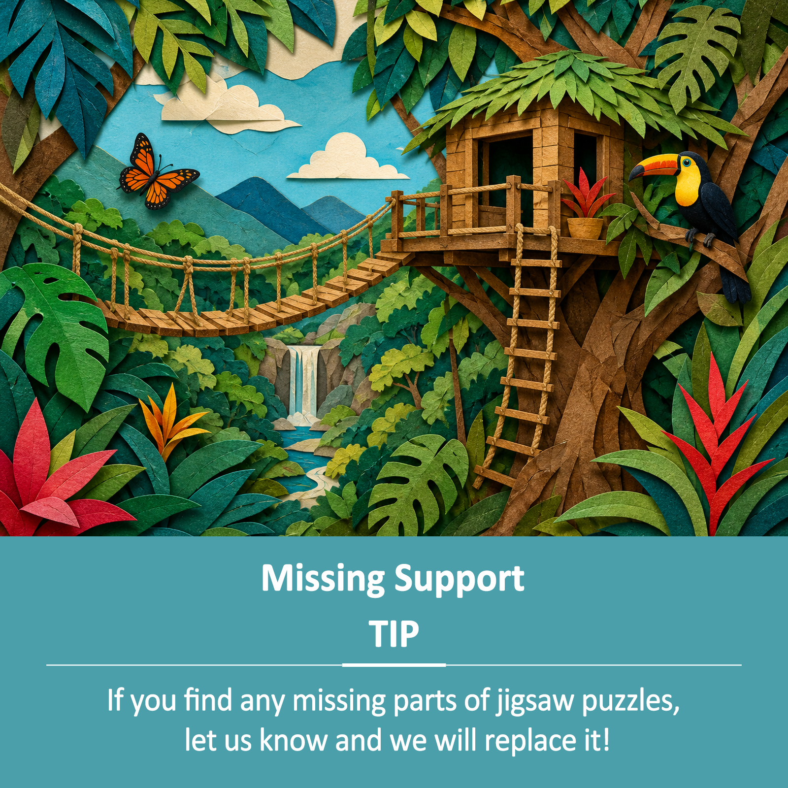 Quiet Jungle Treehouse Paper Cut Collage Landscape Puzzle - puzzle product view