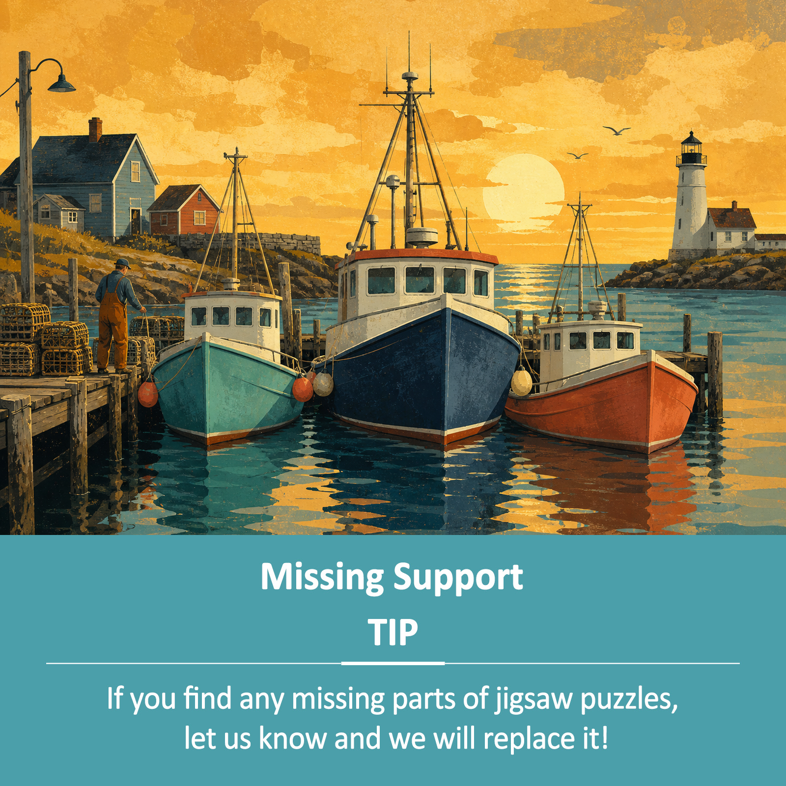 Golden Hour Working Harbor Boats Travel Poster Landscape Puzzle - puzzle product view