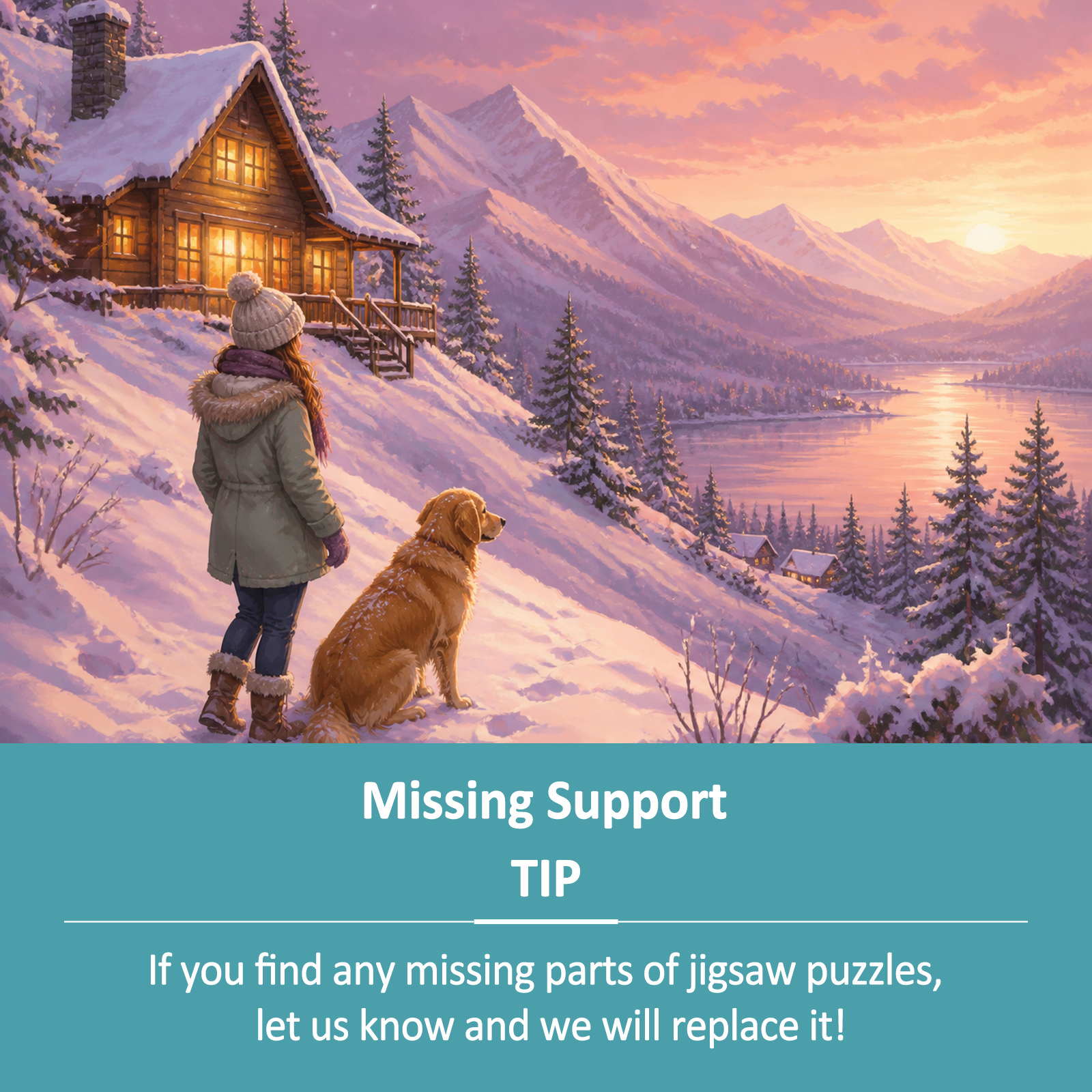 Quiet Winter Cabin Lights Character Illustration Landscape Puzzle - puzzle product view