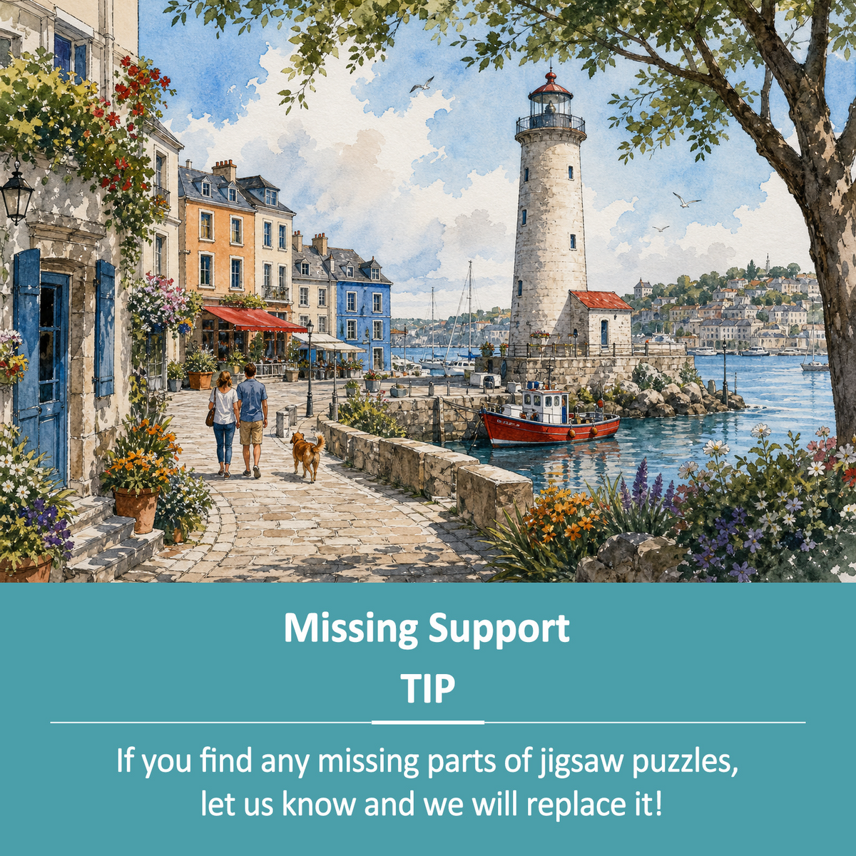 Vibrant Lighthouse Harbor Landscape Puzzle - puzzle product view