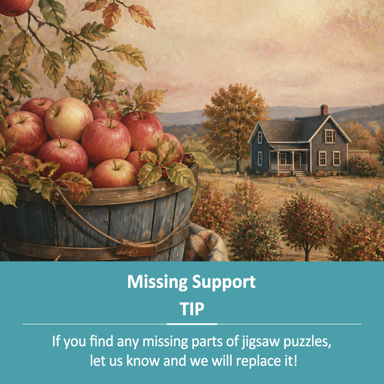 Sunlit Autumn Apple Orchard Folk Art Portrait Puzzle - puzzle product view
