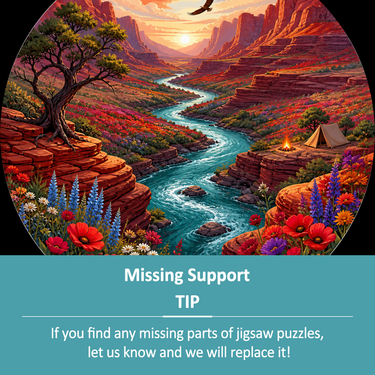 Crimson Wildflower Canyon River Round Puzzle - puzzle product view