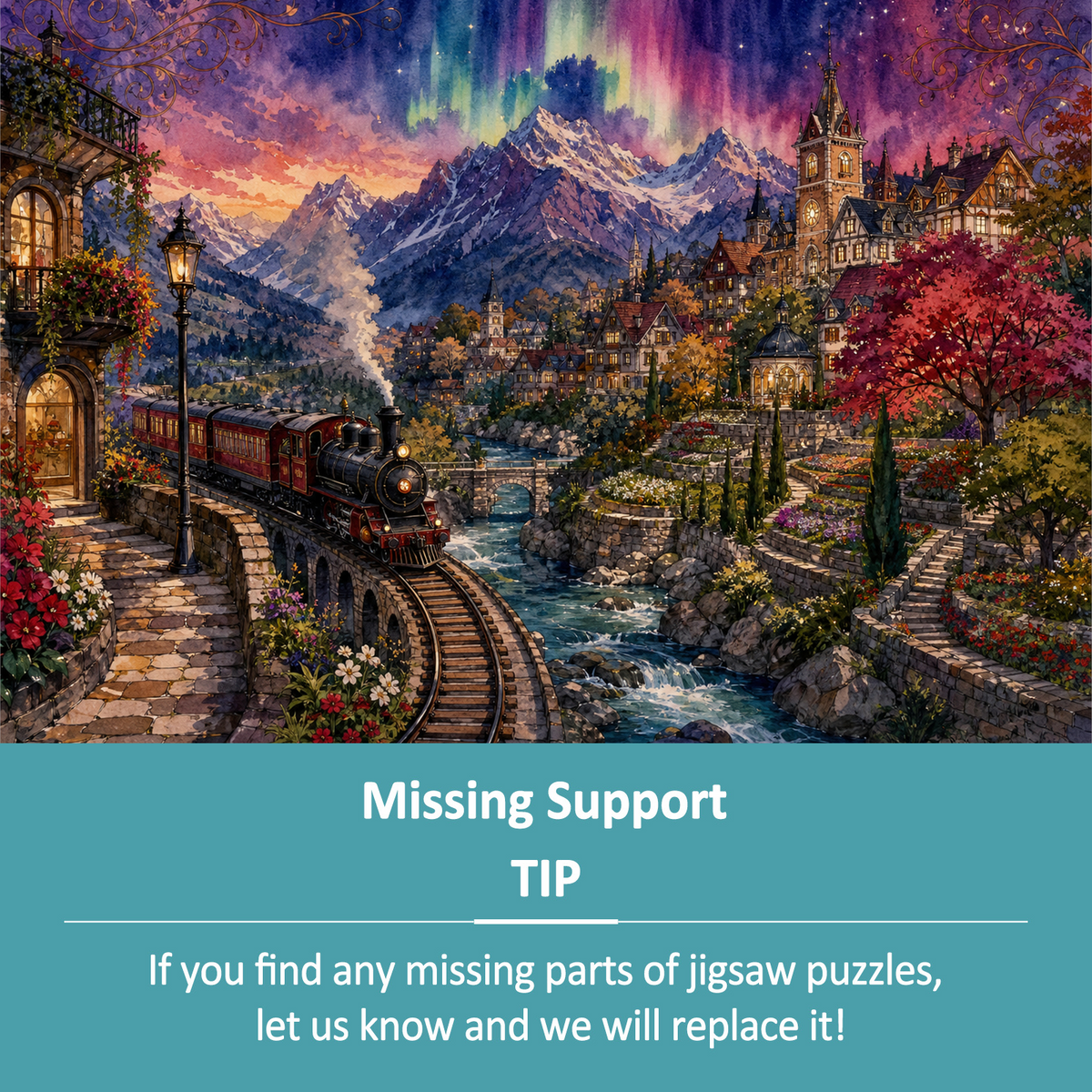 Aurora Mountain Railway Town Landscape Puzzle - puzzle product view